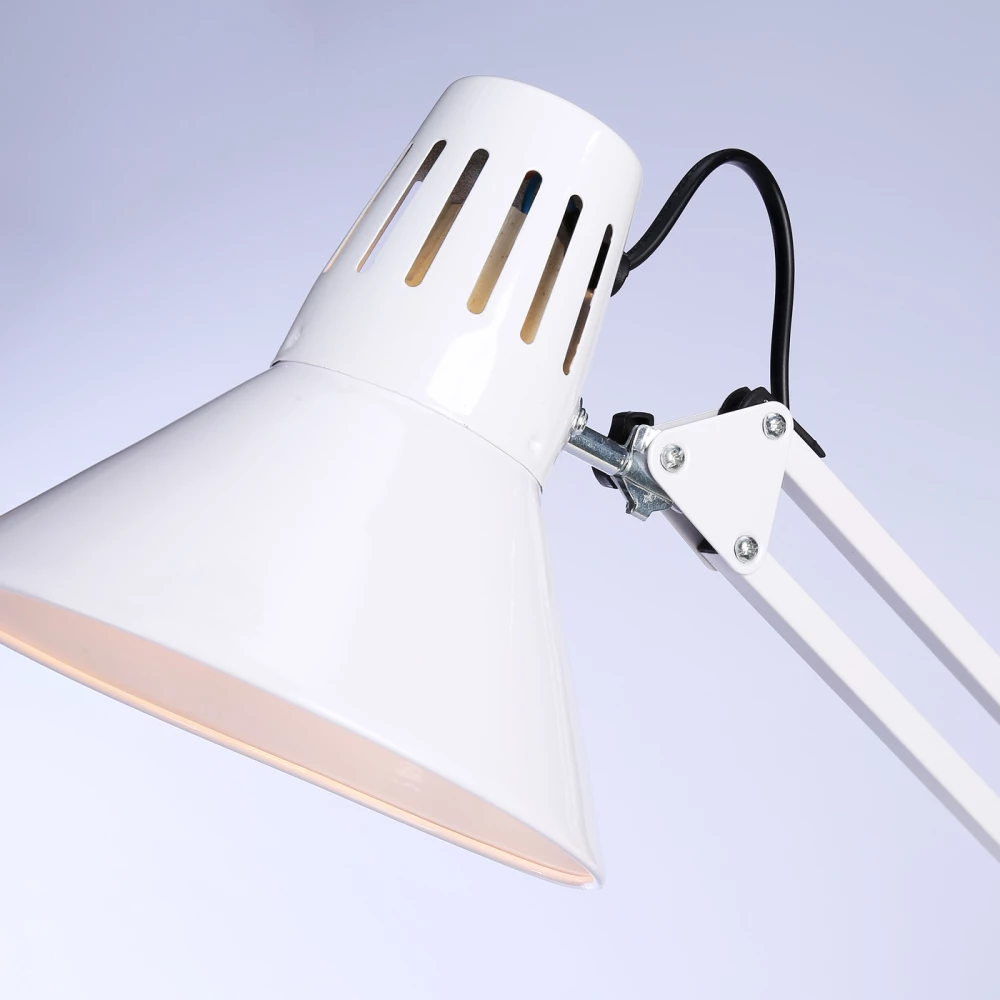 Настольная лампа со сменной лампой E27 на струбцине DE7719 WH белый E27 max 40W - Viokon.com