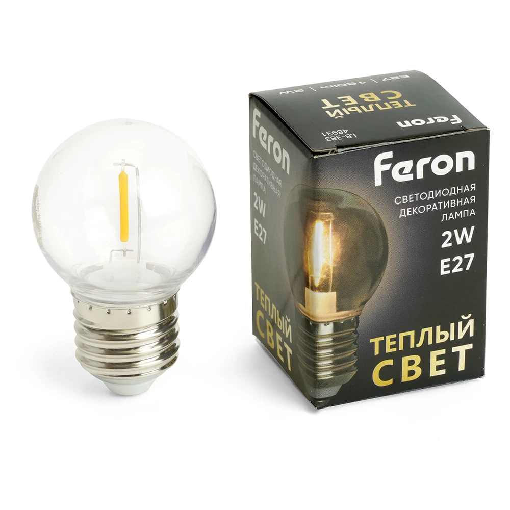 Лампа светодиодная Feron LB-383 Шарик прозрачный E27 2W 230V 2700K (48931) - Viokon.com